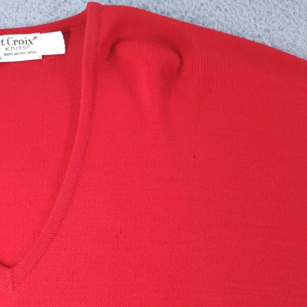 Vintage St. Croix Sweater Mens Large Red Merino Wool Knitted Long Sleeve V Neck